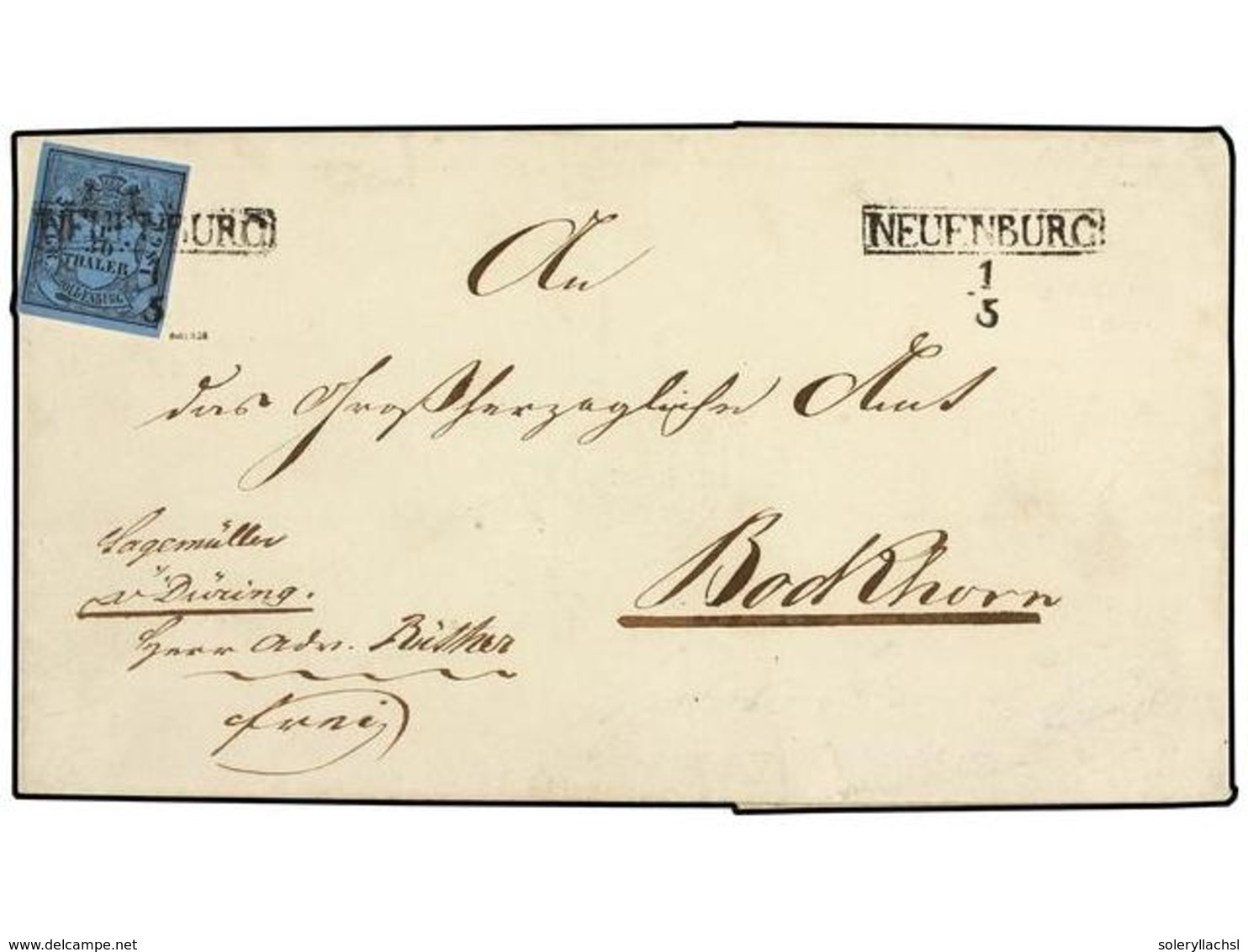 ALEMANIA ANTIGUOS ESTADOS: OLDENBURGO. 1852.  1/30  Thaler Black On Blue, Fine Example On Attractive Outer Letter Sheet  - Andere & Zonder Classificatie