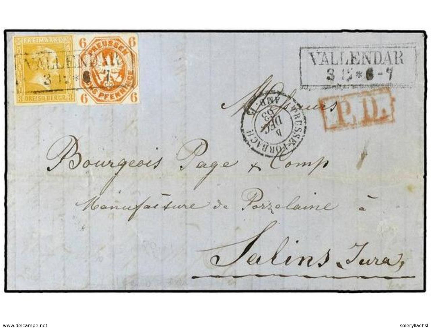 ALEMANIA ANTIGUOS ESTADOS: PRUSIA. 1863. Cover To FRANCE, Franked With Crossed-line Background  3Sgr  Yellow King Freder - Andere & Zonder Classificatie