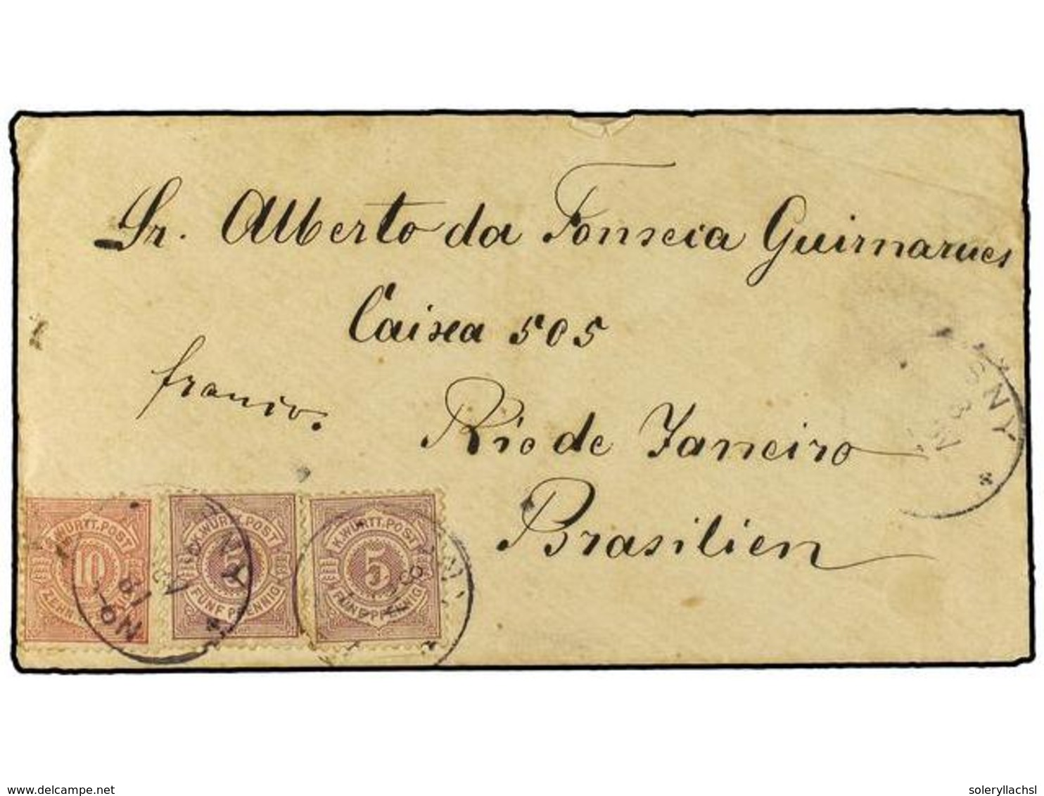 ALEMANIA ANTIGUOS ESTADOS: WURTEMBERG. 1881. WURTEMBERG A RIO DE JANEIRO (Brasil).  5p.  Lila (2) Y  10p.  Carmín. Fecha - Sonstige & Ohne Zuordnung