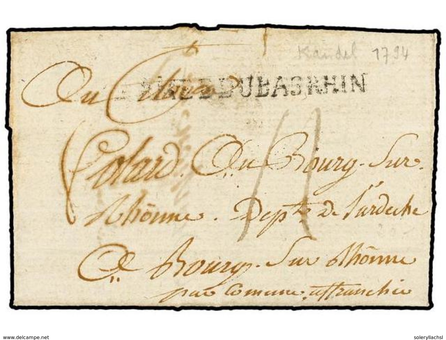 ALEMANIA. 1794. KANDEL To FRANCE. Entire Letter With  ARMEE DU BAS RHIN  Mark. - Autres & Non Classés