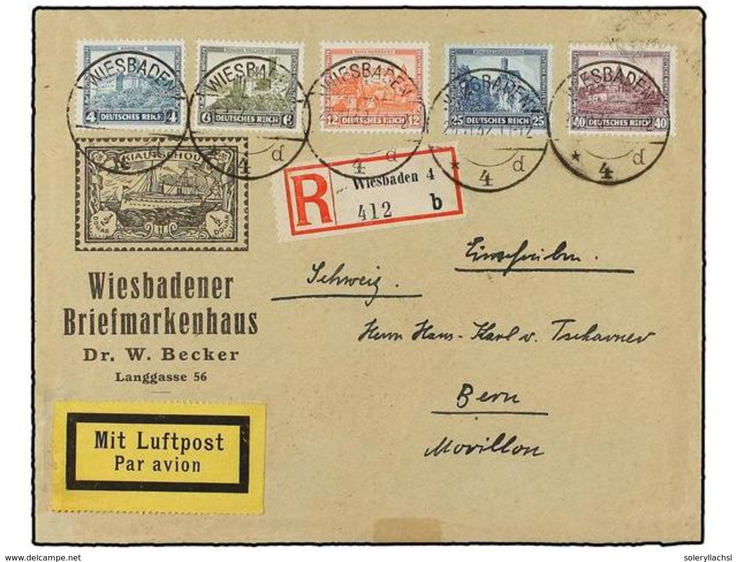 ALEMANIA. Mi.474/78. 1932. WIESBADEN To SWITZERLAND. Complete Set On Cover, Arrival On Reverse. - Andere & Zonder Classificatie