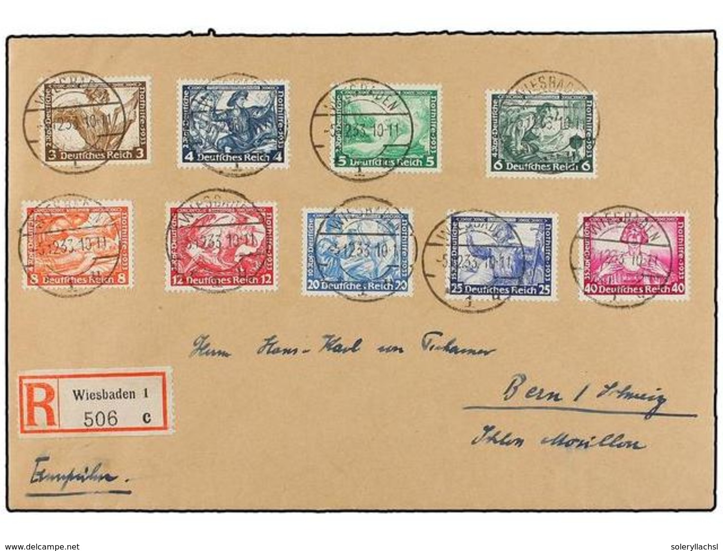 ALEMANIA. Mi.499/507. 1933. WIESBADEN To SWITZERLAND. Complete Set On Cover, Arrival On Reverse. - Autres & Non Classés