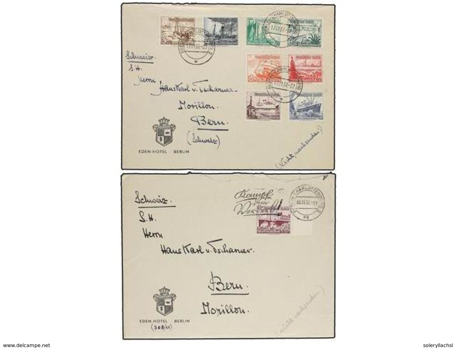 ALEMANIA. Mi.651/59. 1937. BERLIN To SWITZERLAND. Complete Set On Two Covers. - Sonstige & Ohne Zuordnung
