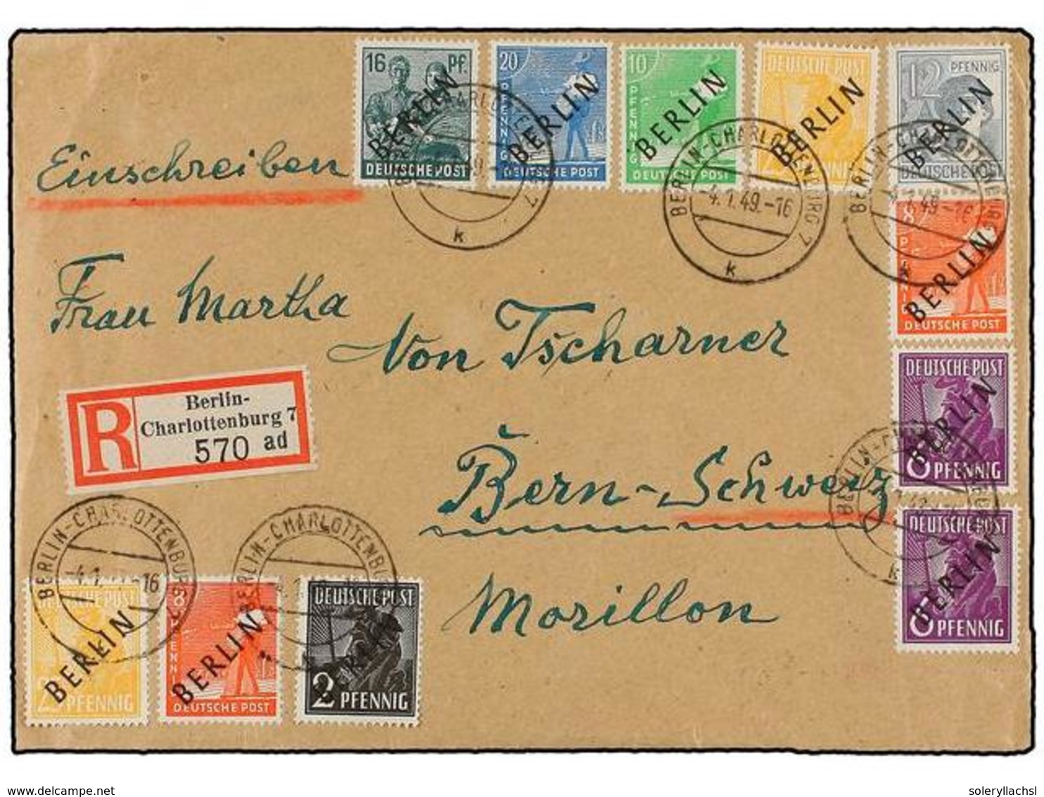 ALEMANIA. 1949.  BERLIN.  BERLIN To SWITZERLAND. Espectacular Registered Franking, Arrival On Reverse. - Altri & Non Classificati