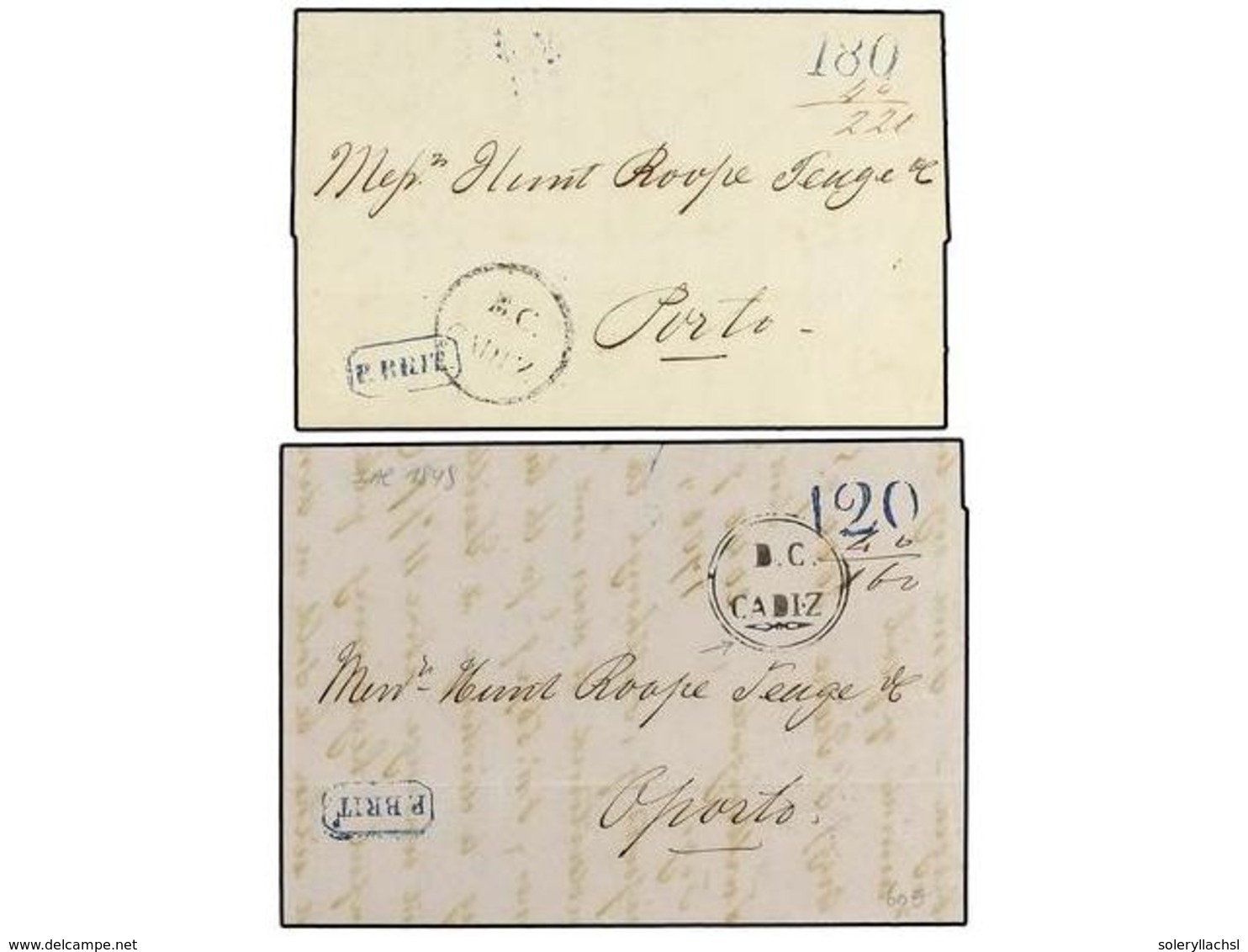 GRAN BRETAÑA. 1842-48.  BRITISH POST OFFICE.  CADIZ (Spain). Two Entire Letters From Cádiz To Porto (Portugal) With Fine - Other & Unclassified