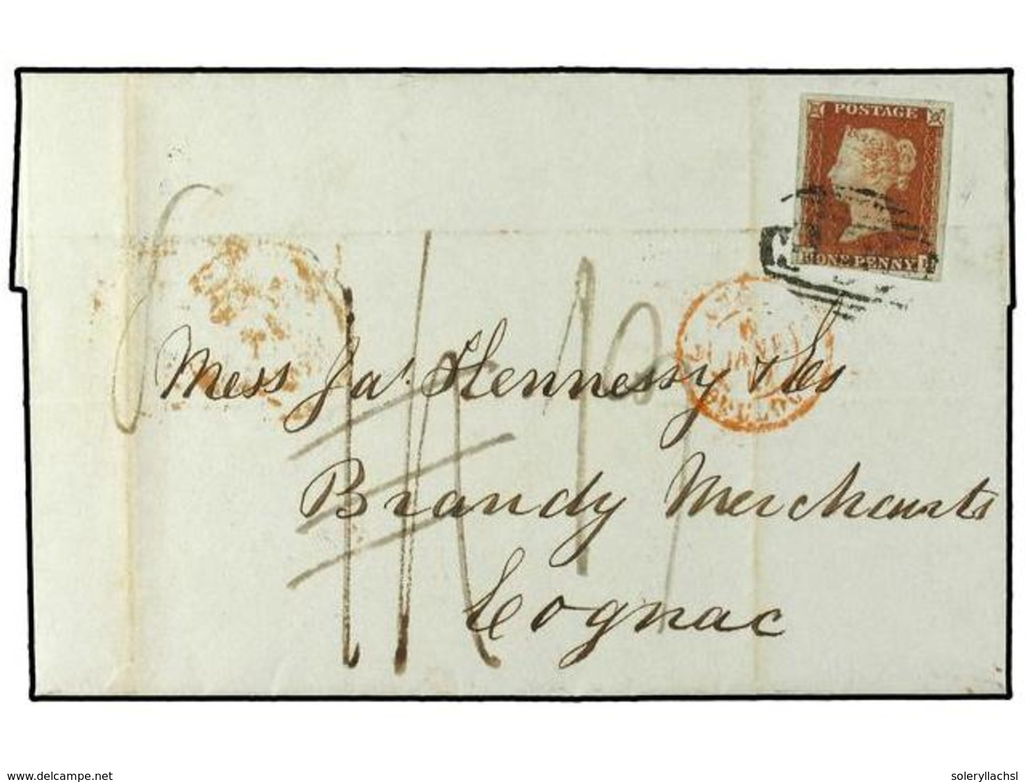 GRAN BRETAÑA. 1847. Envelope To FRANCE Bearing SG 8a,  1d  Brown (imperf Four Margins) Cancelled By  LIVERPOOL NUMERAL,  - Andere & Zonder Classificatie