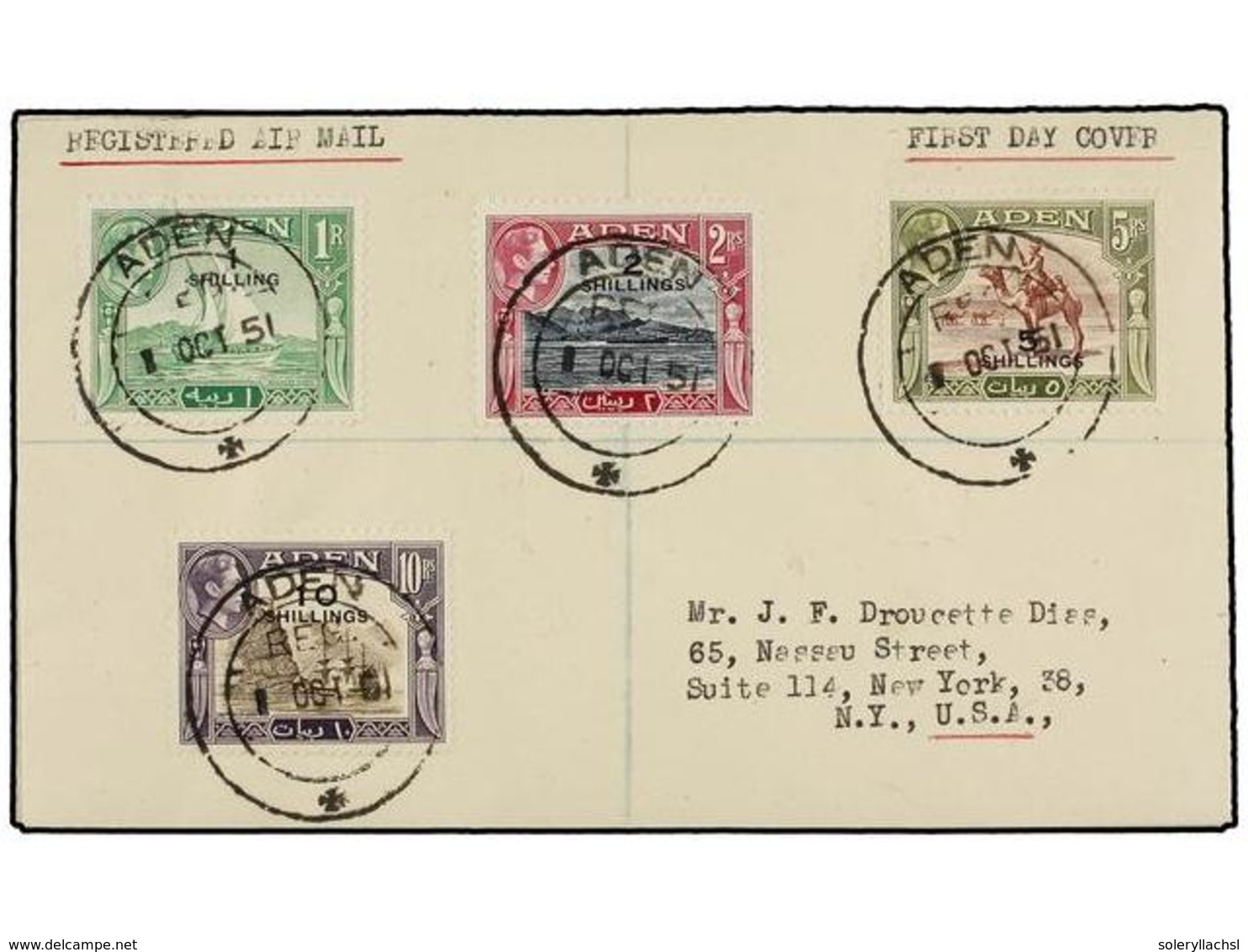 ADEN. Sg.36/46. 1951. ADEN To USA. Complete Set On Two Registered Covers. Arrival On Reverse. - Autres & Non Classés