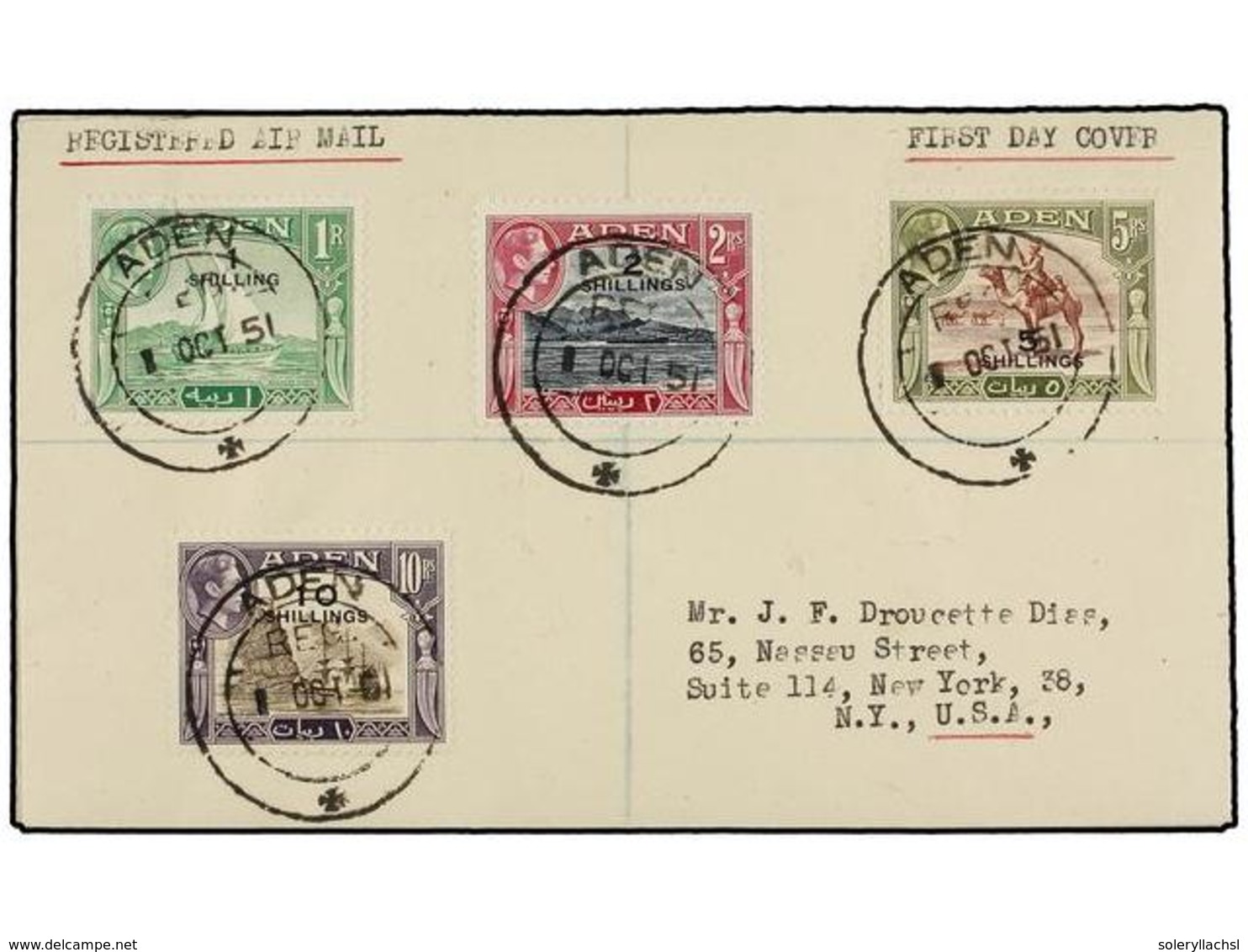ADEN. Sg.36/46. 1951. ADEN To USA. Complete Set On Two Registered Covers. Arrival On Reverse. - Sonstige & Ohne Zuordnung