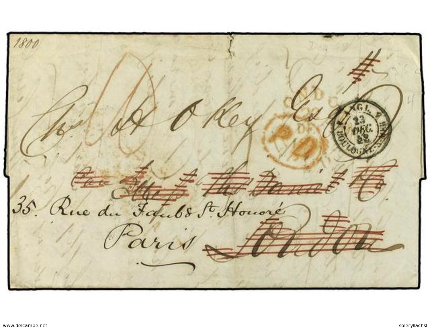 ANTIGUA. 1848. Stampless Envelope Written From Antigua To France Cancelled By  ANTIGUA  Datestamp On Reverse, Charged  1 - Sonstige & Ohne Zuordnung