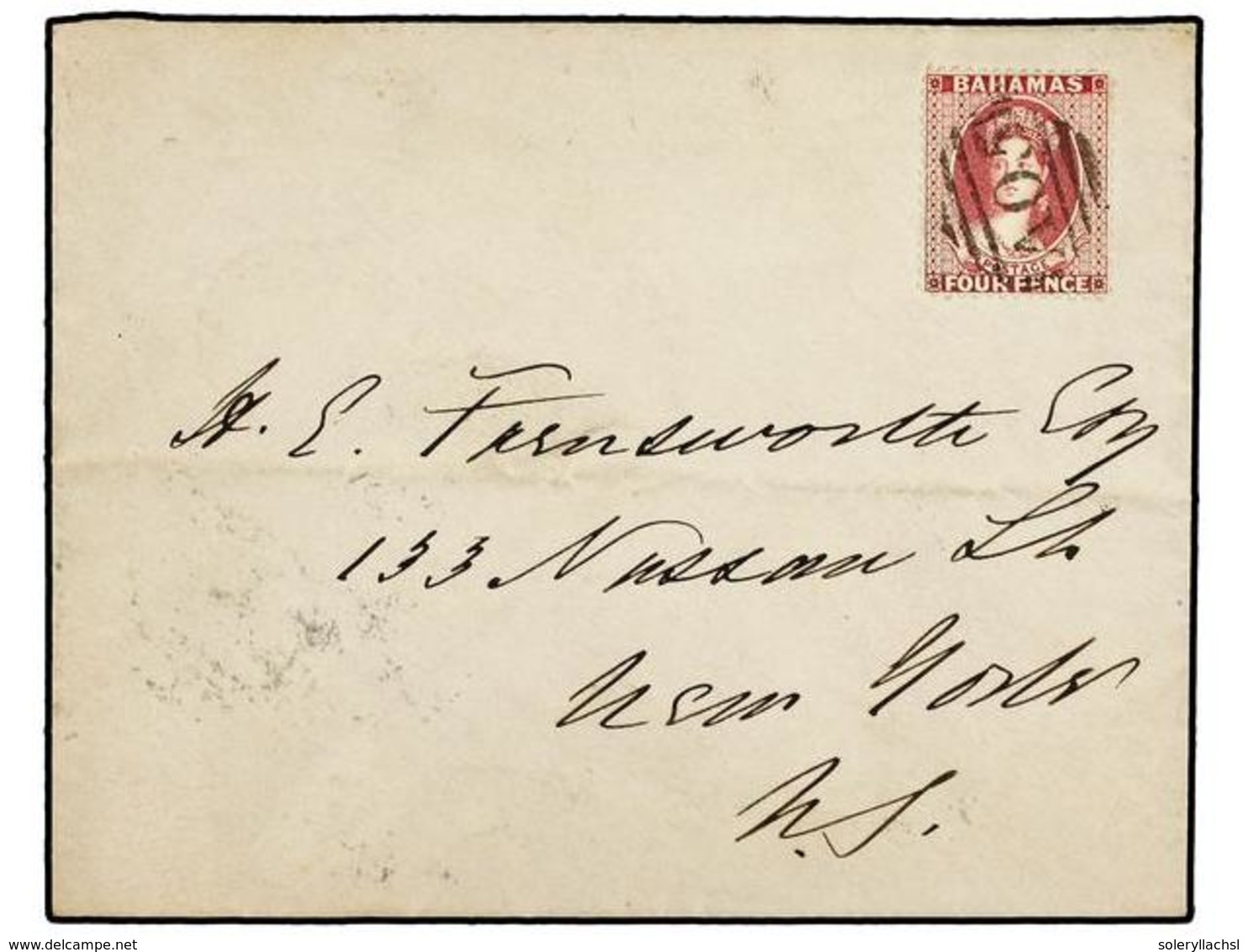 BAHAMAS. 1880. Cover To NEW YORK Bearing Perf 14  4 D.  Dull Rose (SG 36) Cancelled  'A05'  Obliterator With  BAHAMAS  C - Sonstige & Ohne Zuordnung