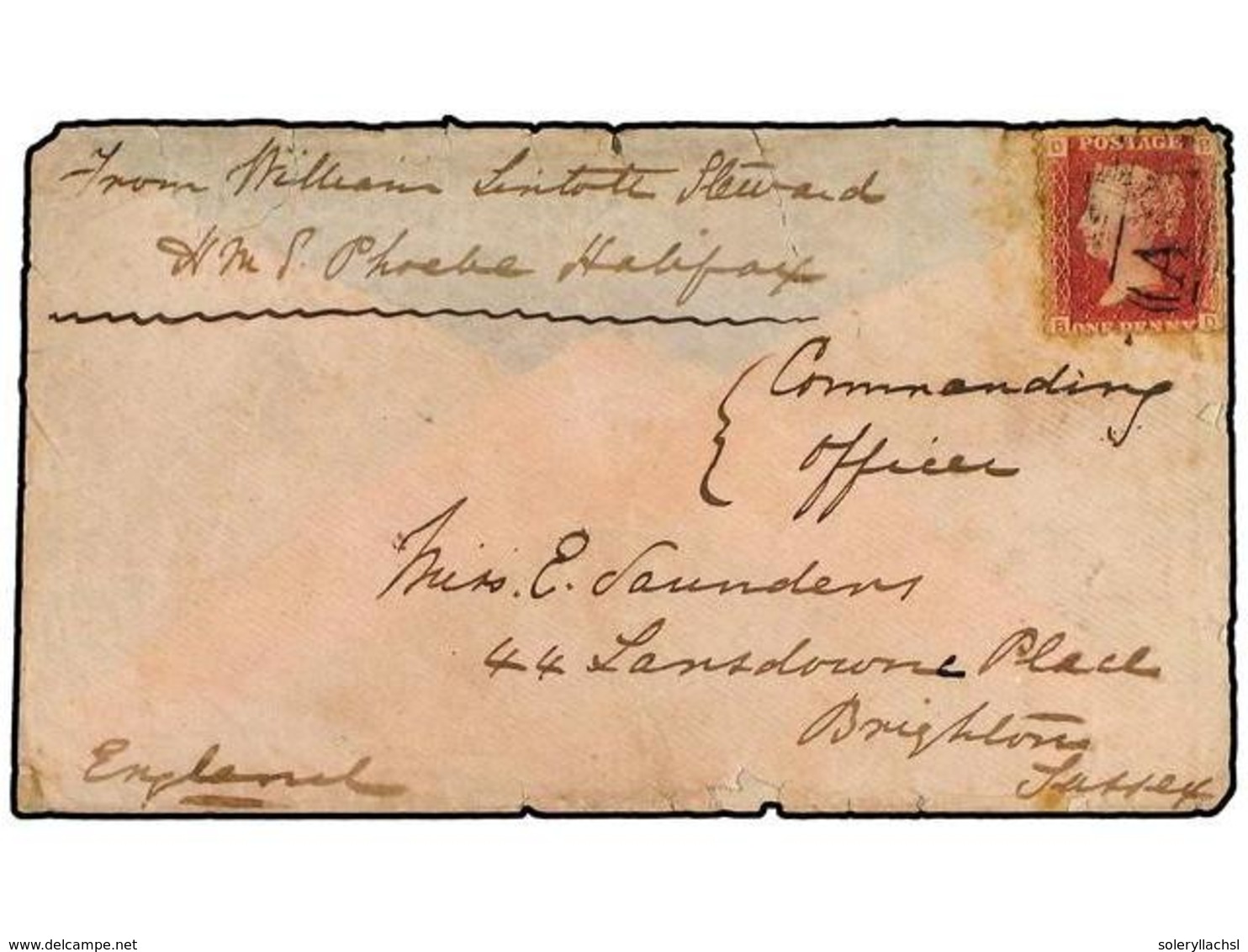 CANADA. 1867.  'A93' S.S. JAVA (Cunard).  Partly Clear Numeral In Oval On Great Britain  1 P.  Red Tied By Gum Staining  - Altri & Non Classificati