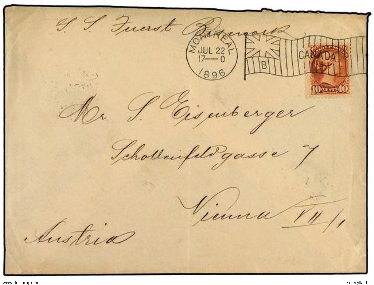 CANADA. 1896. Cover Franked With  10 C.  Small Queen (Sc 45), Prepaying The Double UPU Letter Rate To AUSTRIA. Stamp Tie - Andere & Zonder Classificatie