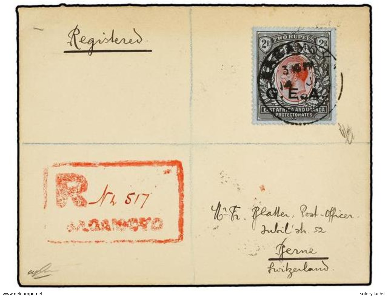 TANGANIKA. Sg.56. 1919. BAGAMOYO To SWITZERLAND.  2 Rupees  G.E.A. On Registered Cover, Arrival On Reverse. - Autres & Non Classés