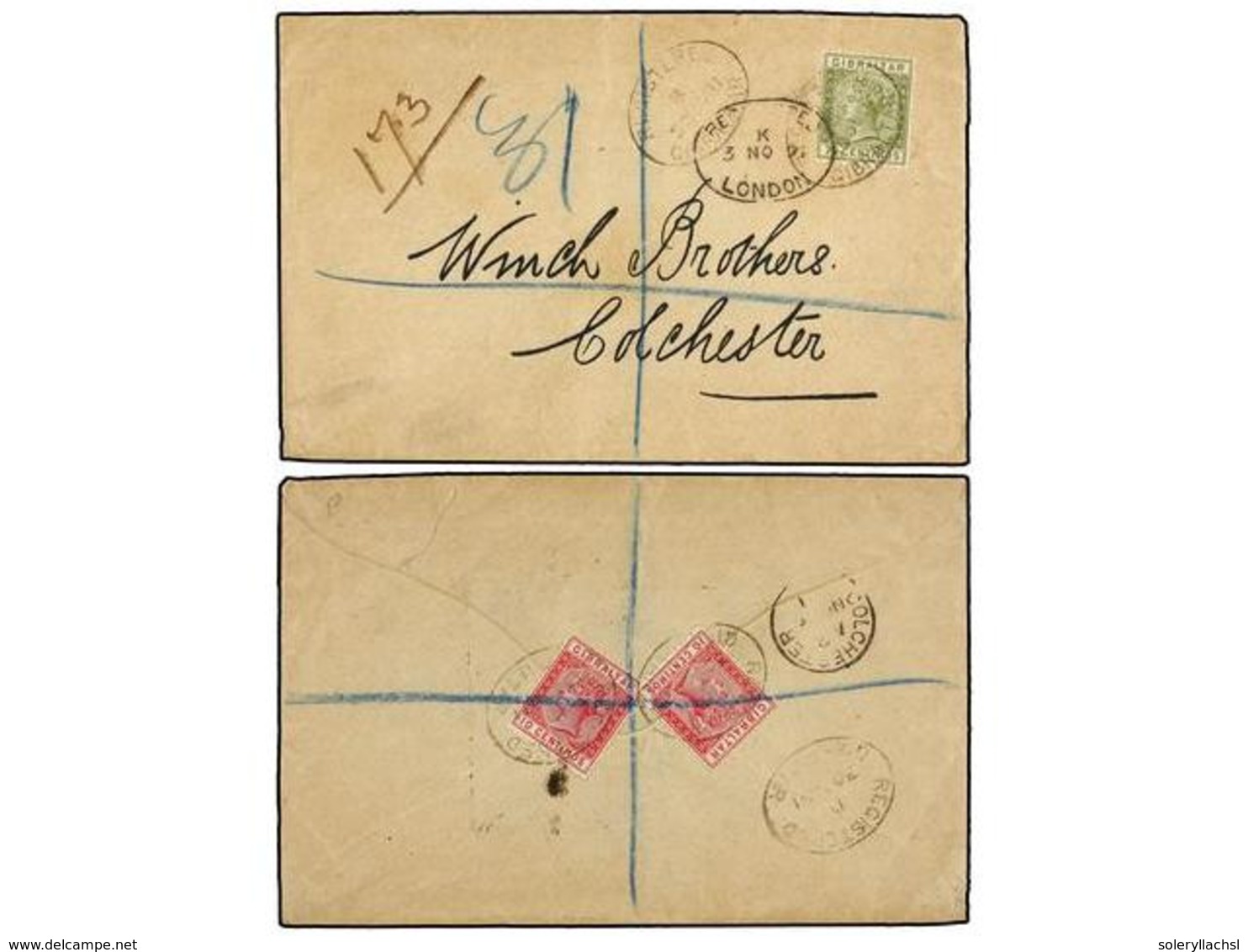 GIBRALTAR. Sg.29. 1891. GIBRALTAR To GREAT BRITAIN.  75 Cts.  Olive On Registered Cover, Arrival On Reverse. - Andere & Zonder Classificatie