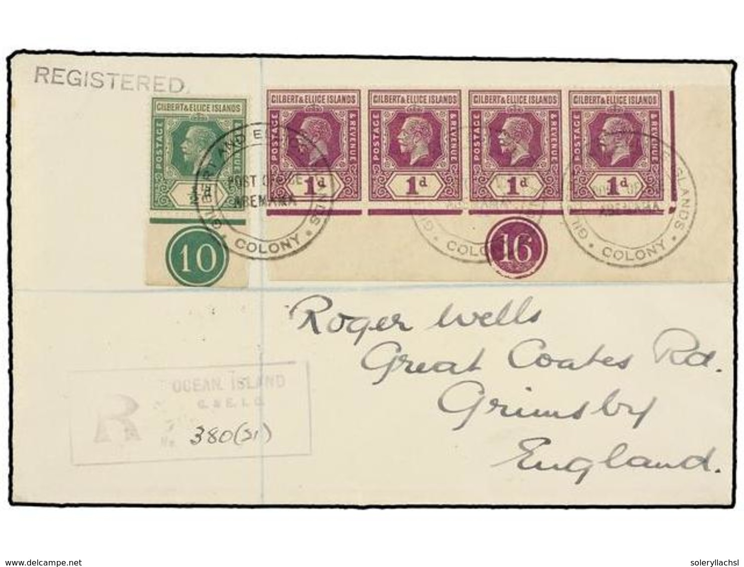 GILBERT Y ELLICE. Sg.12, 13 (4). 1940. ABEMANA To ENGLAND. Fine Franking With Stamps With Plate Number On Registered Cov - Sonstige & Ohne Zuordnung