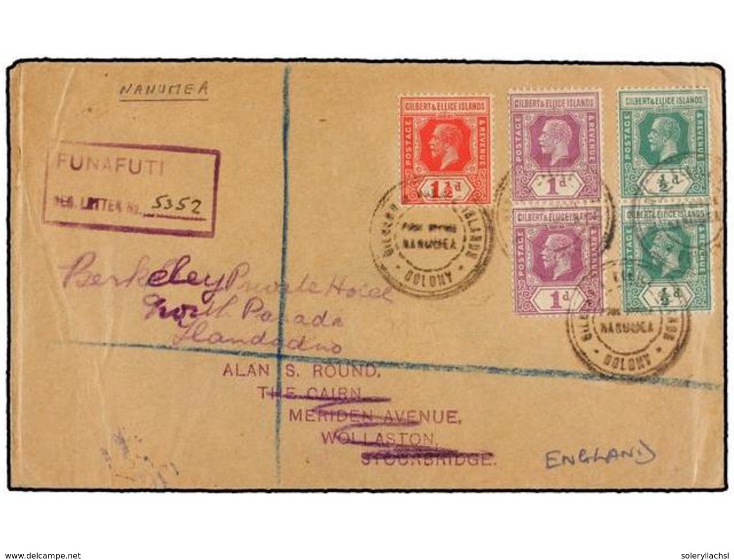 GILBERT Y ELLICE. (1920 CA.). Envelope Franked By  1/2 D.  (2),  1 D.  (2) And  1 1/2 D.  Tied By Circular  GILBERT-ELLI - Altri & Non Classificati