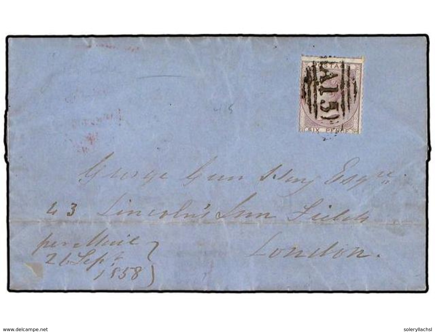 GRENADA: GRENADINAS. 1858 (Sept 25). Entire Letter To LONDON Franked By Great Britain 1856  6 D.  Lilac Tied By Bold Str - Autres & Non Classés