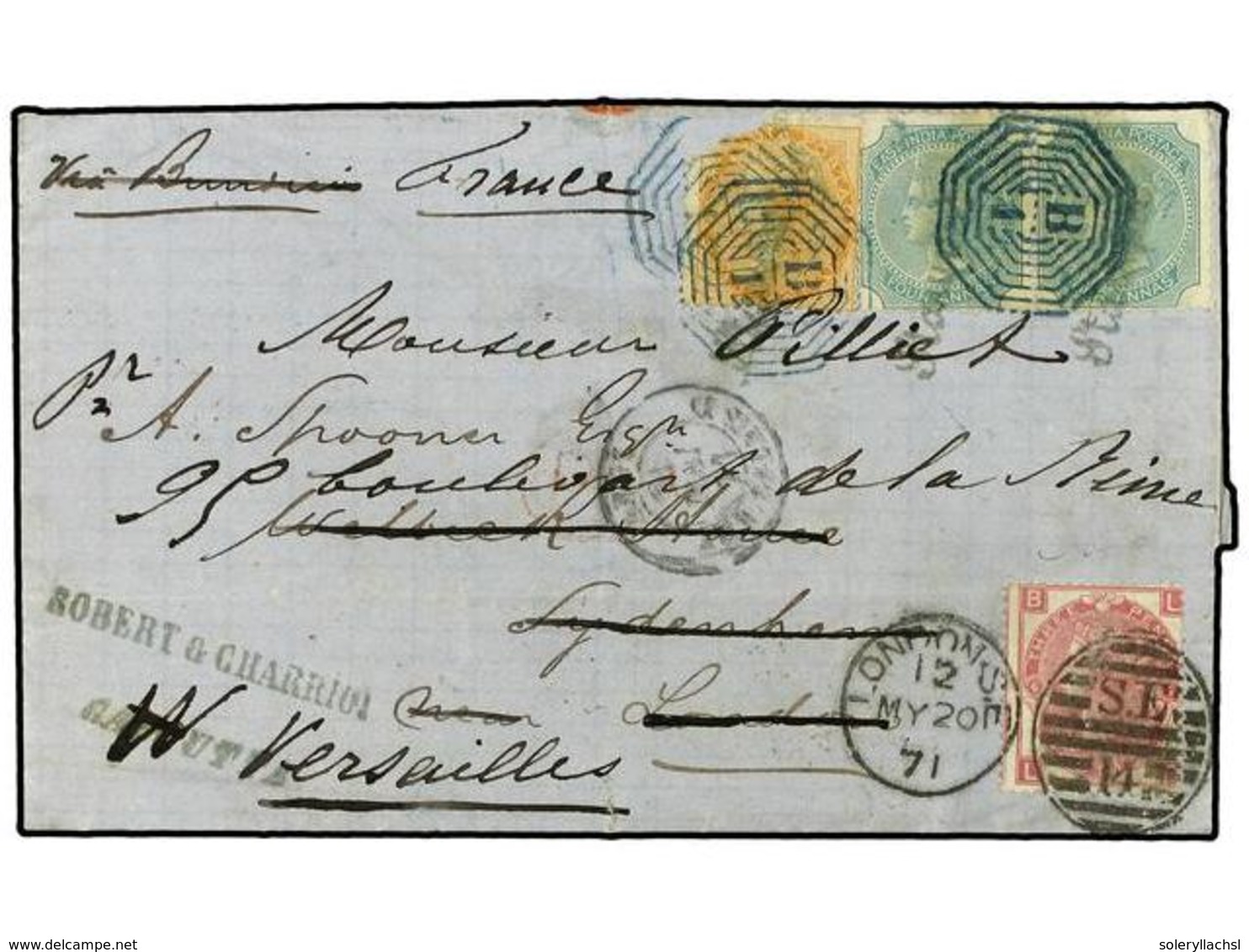 INDIA INGLESA. 1871 (April 26). Entire Letter From Calcutta Bearing 1856-64 Defective  2a . Orange Yellow And Pair Of 18 - Andere & Zonder Classificatie