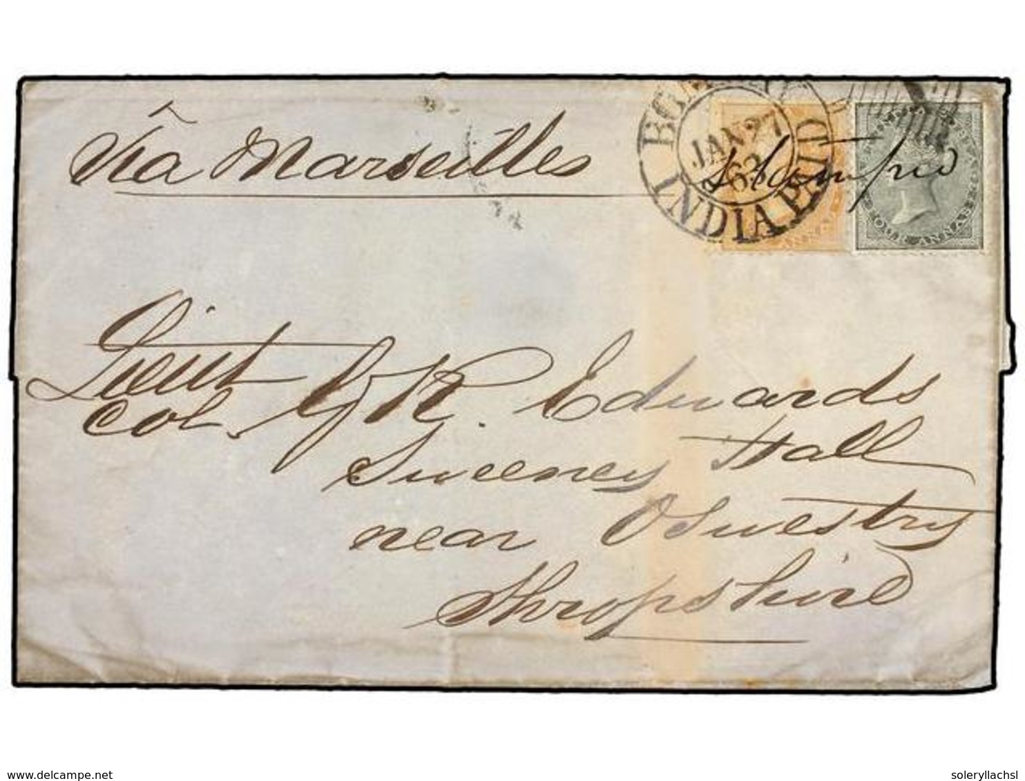 INDIA INGLESA. 1863. BOMBAY To GREAT BRITAIN. Entire Letter Franked With  2 Annas  Orange And  4 Annas  Green Stamp, Tie - Sonstige & Ohne Zuordnung