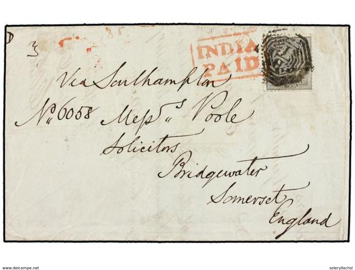 INDIA INGLESA. 1864. CALCUTTA To ENGLAND. Entire Letter Franked With  4 Annas  Grey Stamp Tied By  B/1  And Boxed Red  I - Andere & Zonder Classificatie