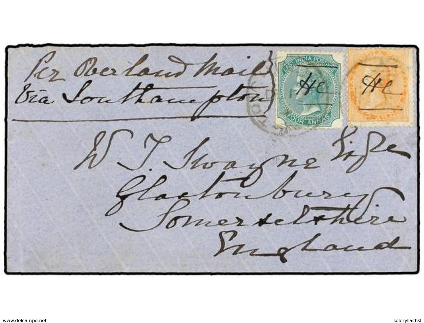 INDIA INGLESA. 1873. BOMBAY To ENGLAND. Envelope Franked With  2 Annas  Orange And  4 Annas  Green Stamps On Reverse  MA - Autres & Non Classés