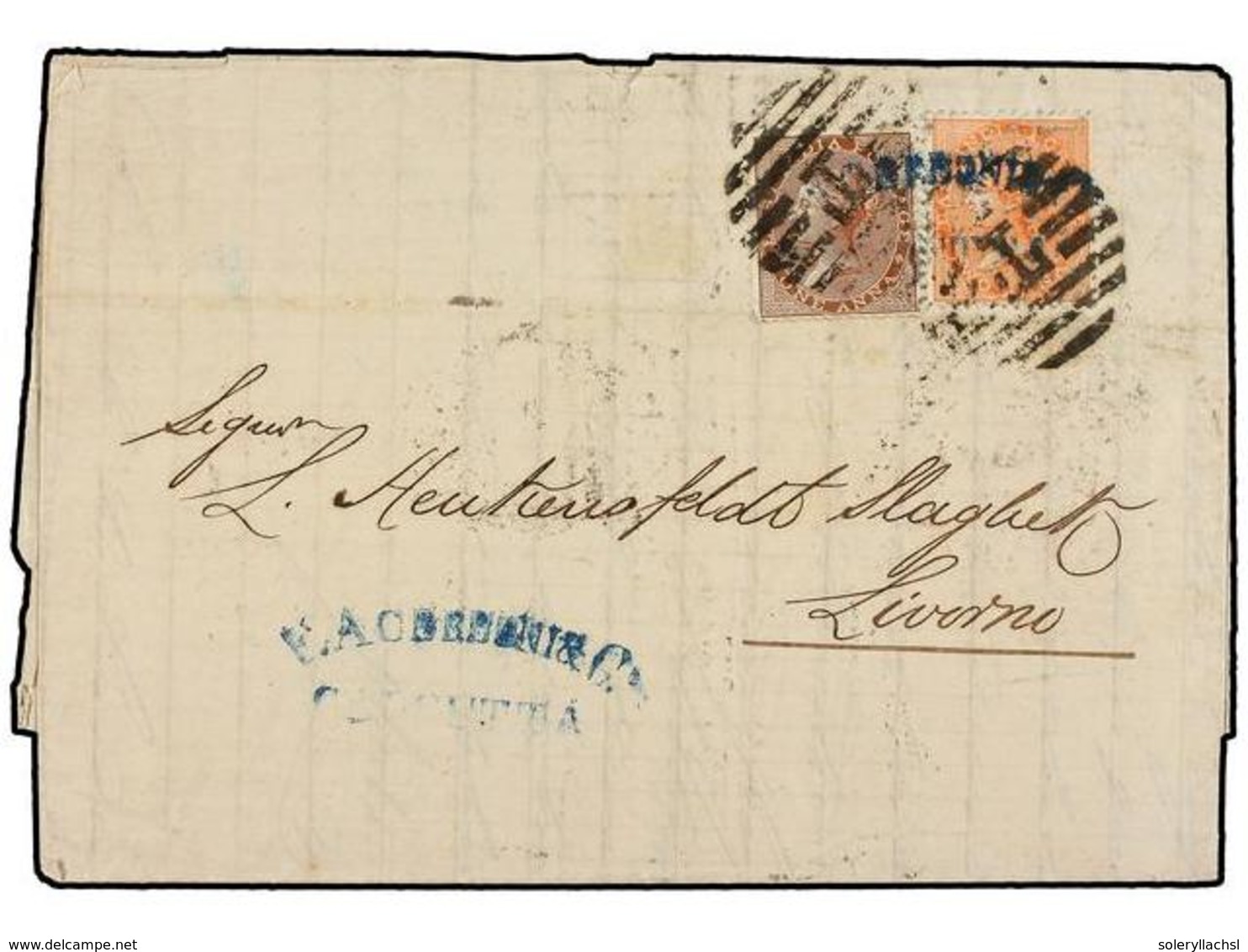 INDIA INGLESA. 1880. CALCUTTA To LIVORNO (Italy). Entire Letter Franked With  One Anna  Brown And  2 Annas  Orange Stamp - Autres & Non Classés