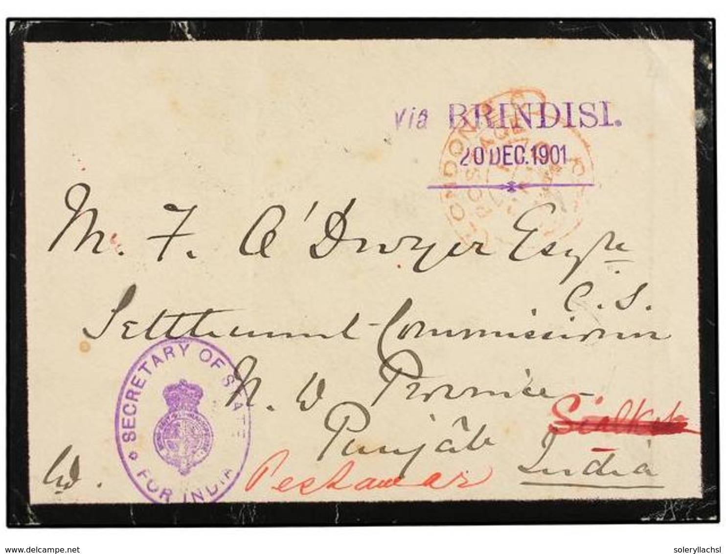 INDIA INGLESA. 1901. LONDON To INDIA. Official Envelope (India Office) With Oval  SECRETARY OF STATE/FOR INDIA.  Redirec - Sonstige & Ohne Zuordnung