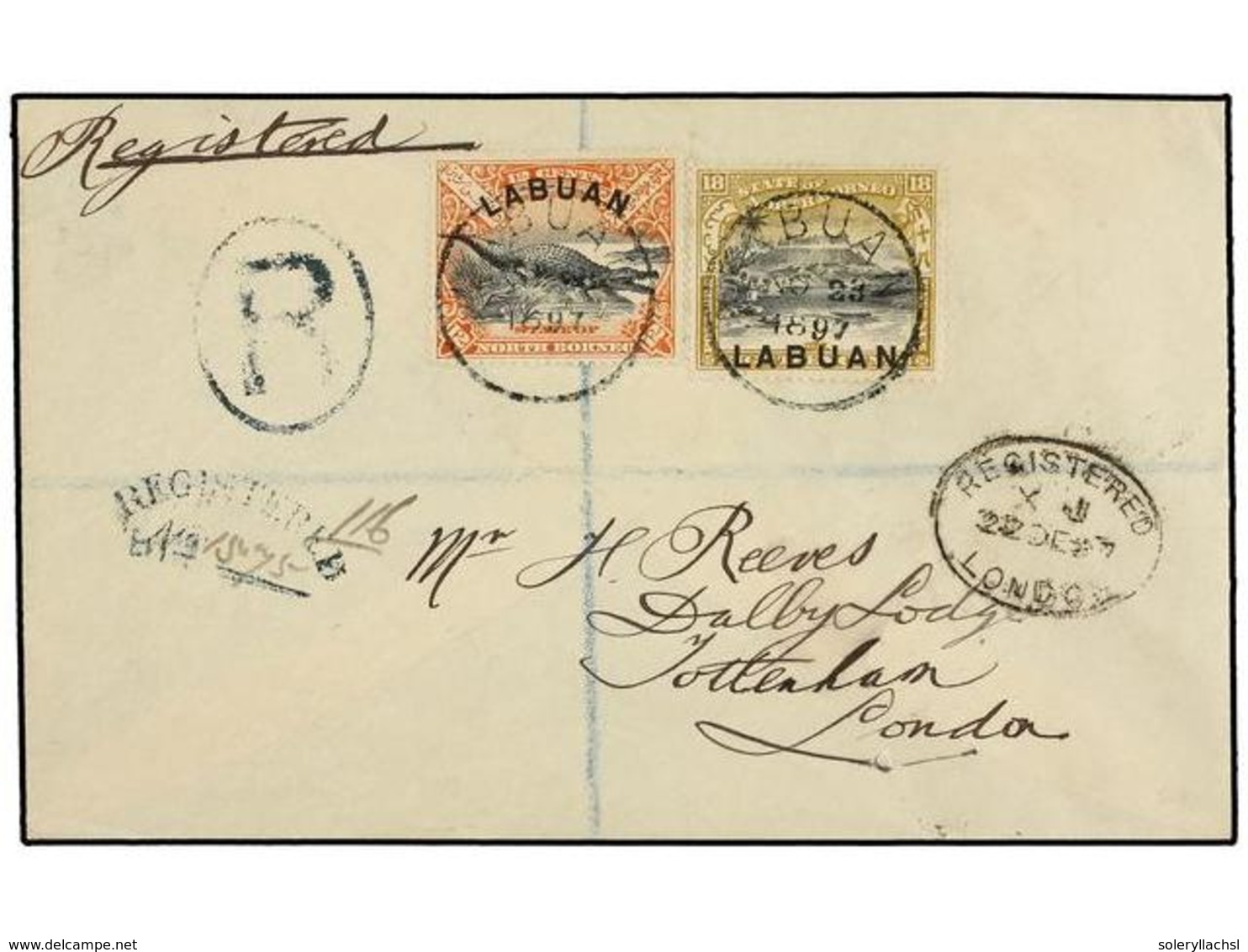 LABUAN. Sg.70, 71. 1897. LABUAN To LONDON.  12 Cents.  And  18 Cents.  On Registered Cover, Arrival On Reverse. - Andere & Zonder Classificatie