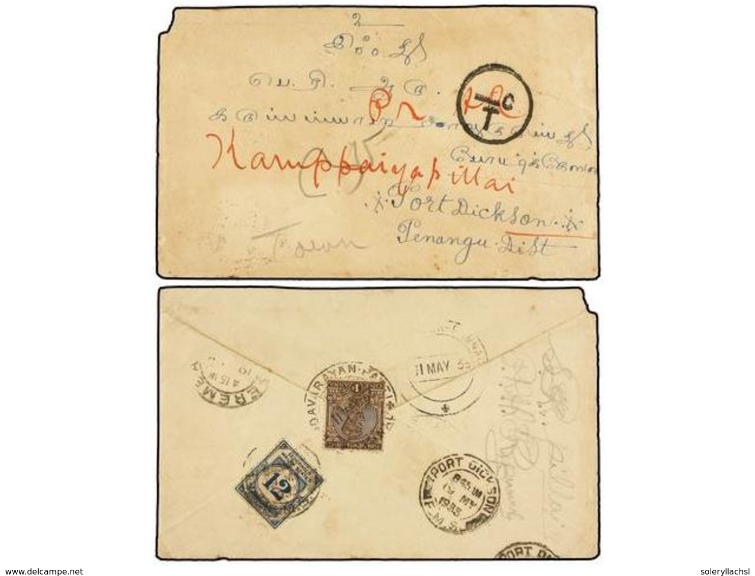 MALAYA. 1933. INDIA To PORT DICKSON (Negri Sembilan). Envelope Franked With  1 Anna  Brown, Taxed On Arrival With F.M.S. - Andere & Zonder Classificatie