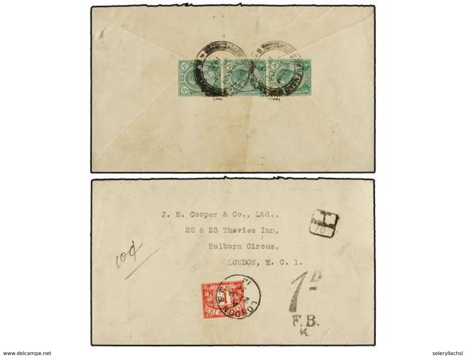 MALAYA. 1936. PENANG To LONDON. Envelope Franked With Three  2 Cts.  Green Stamps, Taxed On Arrival With British  1 D.   - Sonstige & Ohne Zuordnung