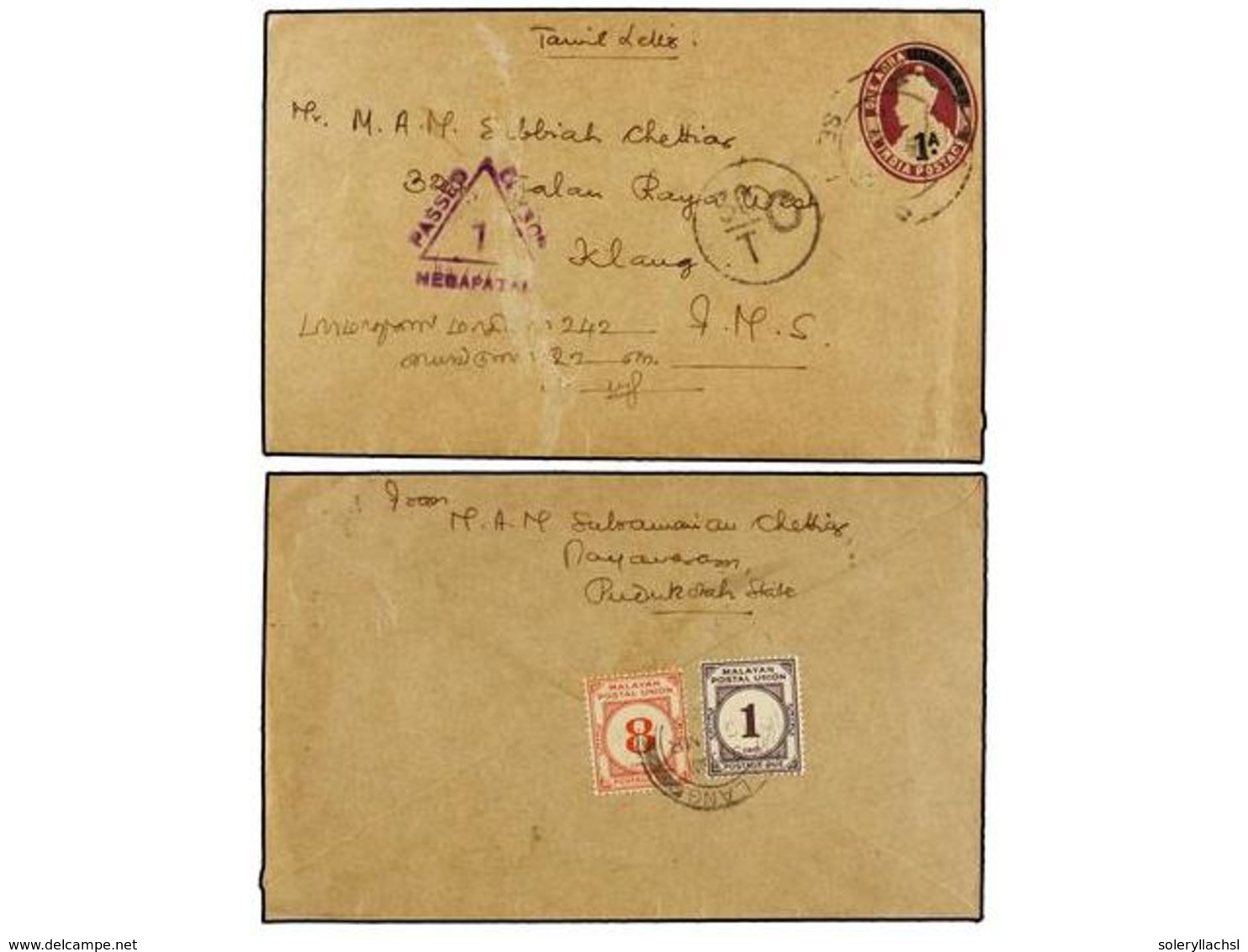 MALAYA. 1940. INDIA To KLANG (Selangor, Malaya).  1 Anna   On 2 Anna  Postal Stationery Envelope, Taxed On Arrival With  - Altri & Non Classificati