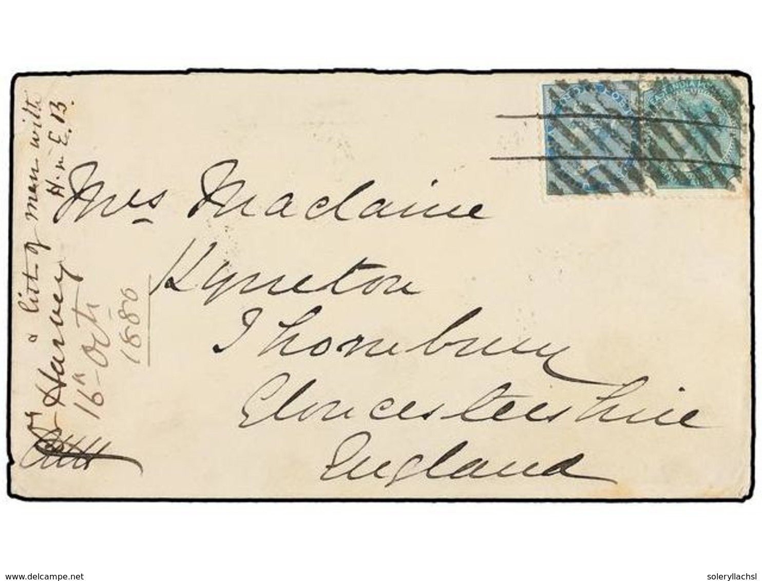 INDIA INGLESA. 1880. QUETTA To ENGLAND. Envelope Franked With  1/2 Anna  Blue And  4 Annas  Green Stamp Tied By  DIAMONT - Andere & Zonder Classificatie