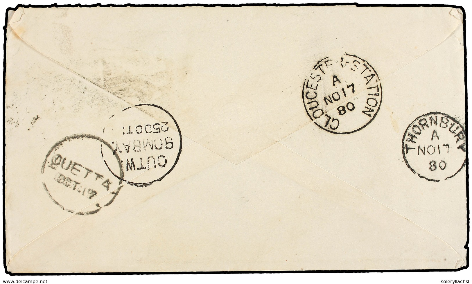 INDIA INGLESA. 1880. QUETTA To ENGLAND. Envelope Franked With  1/2 Anna  Blue And  4 Annas  Green Stamp Tied By  DIAMONT - Andere & Zonder Classificatie