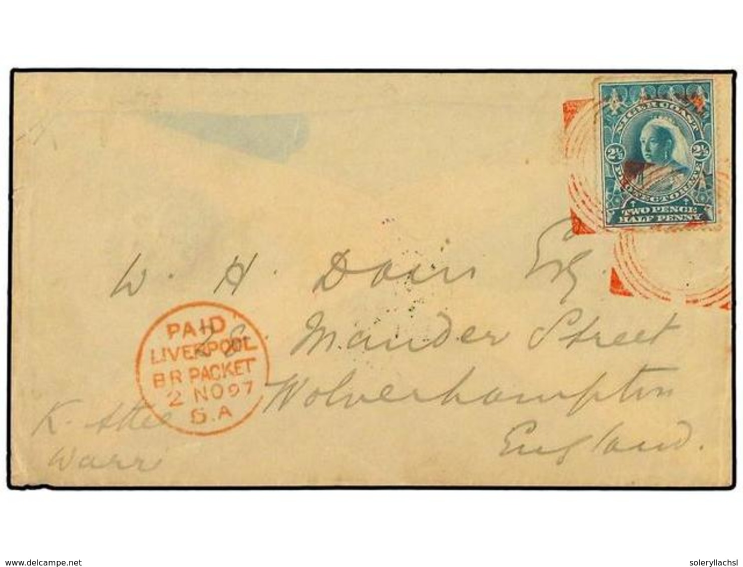 NIGERIA. 1897 (Oc. 4). Fron WARRI (sender¦s Endorsement At Lower Left) To WOLVERHAMPTON, Franked By 1894  2 1/2 D.  Pale - Autres & Non Classés