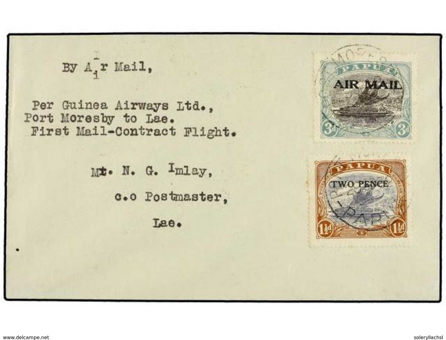 PAPUA Y NUEVA GUINEA. Sg.112, 121. 1932. PORT MORESBY To LAE.  FIRST FLIGHT , Arrival On Reverse. (Mu. 14). - Autres & Non Classés