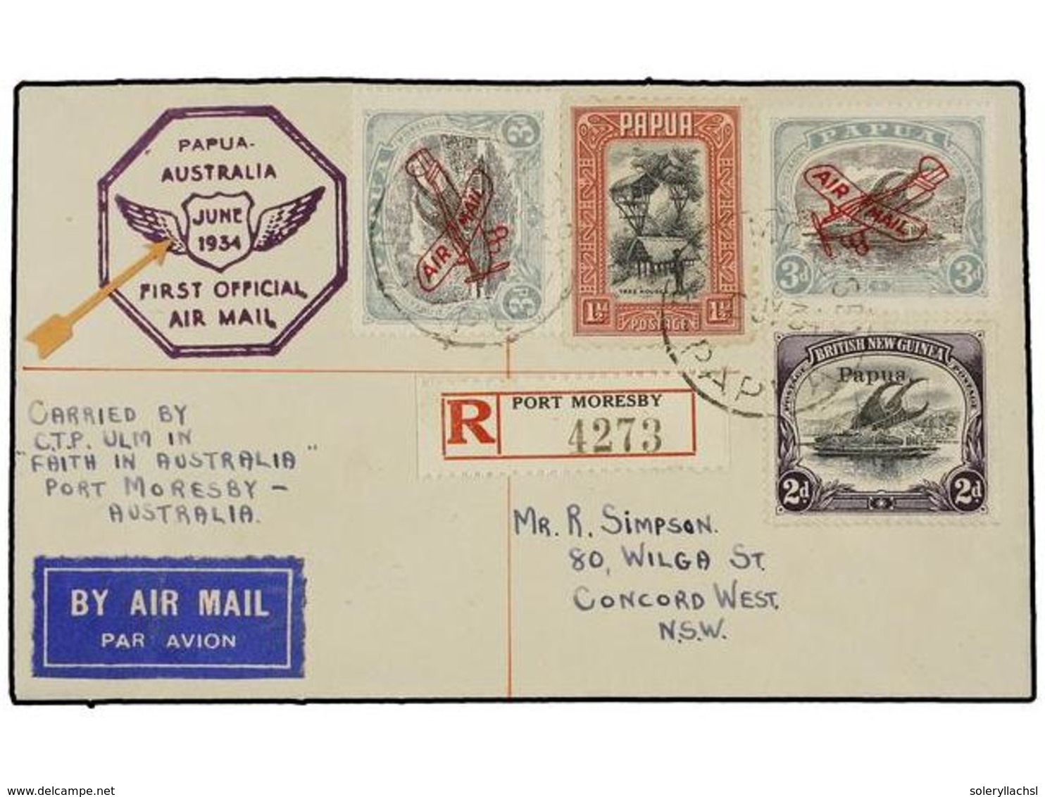 PAPUA Y NUEVA GUINEA. Sg.40, 118 (2), 132. 1934. PORT MORESBY To AUSTRALIA.  FIRST FLIGHT  Cover, Arrival On Reverse (Mu - Altri & Non Classificati