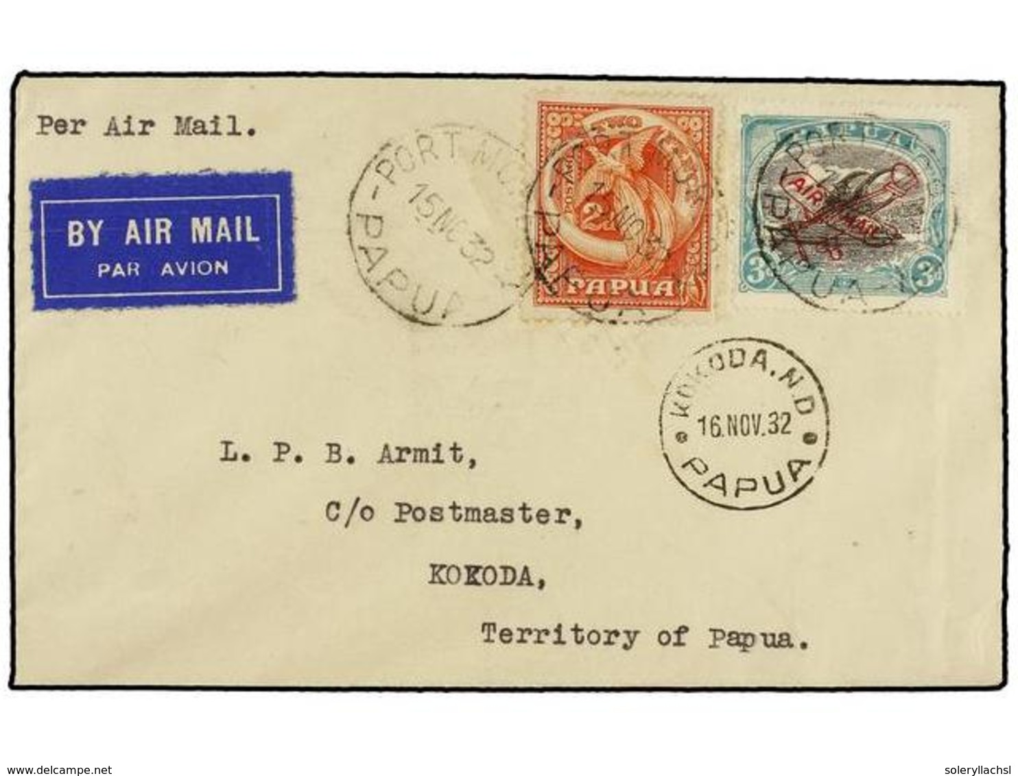 PAPUA Y NUEVA GUINEA. Sg.118, 133. 1932. PORT MORESBY To KOKODA.  AIR MAIL  Cover Arrival Cds. - Andere & Zonder Classificatie