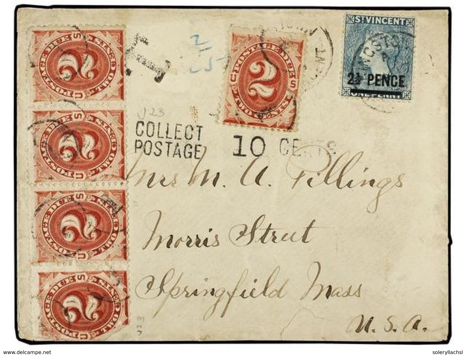 SAN VICENTE. 1893.  QUEEN VICTORIA, 2 1/2 D.    On 1 D.  Blue Tied By  KINGSTON, ST. VINCENT,  MY 17, 94  Cds On Cover T - Autres & Non Classés