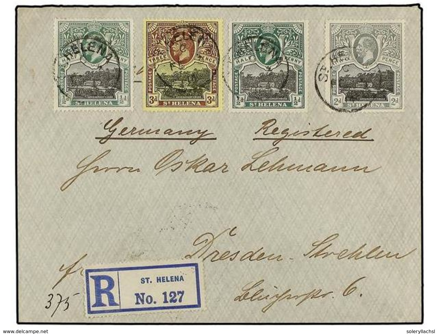 SANTA HELENA. Sg.72 (2), 75, 77. 1914. ST. HELENA To GERMANY.  1/2 D.  8(2),  2 D.  And  3 D.  Send Registered, Arrival  - Other & Unclassified