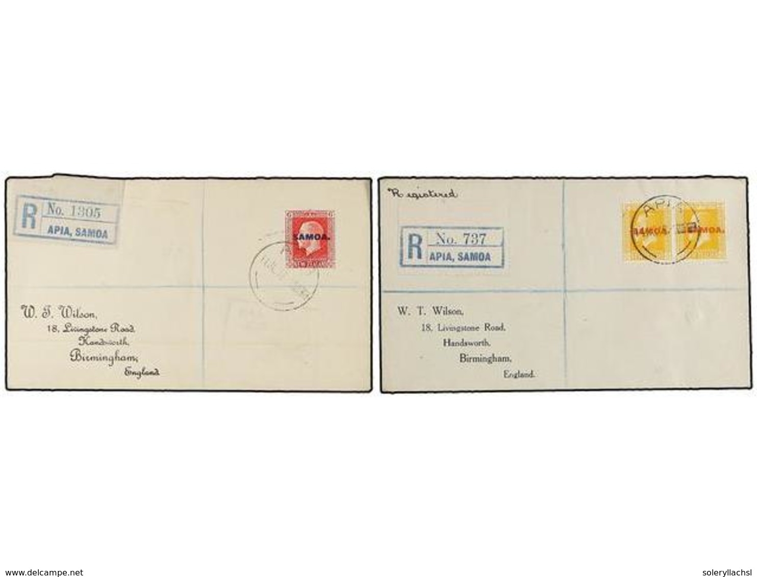 SAMOA. 1918. Two Registered Covers To England With  2 + 2 D.  And  6 D.  Frankings, Censored Marks. - Andere & Zonder Classificatie