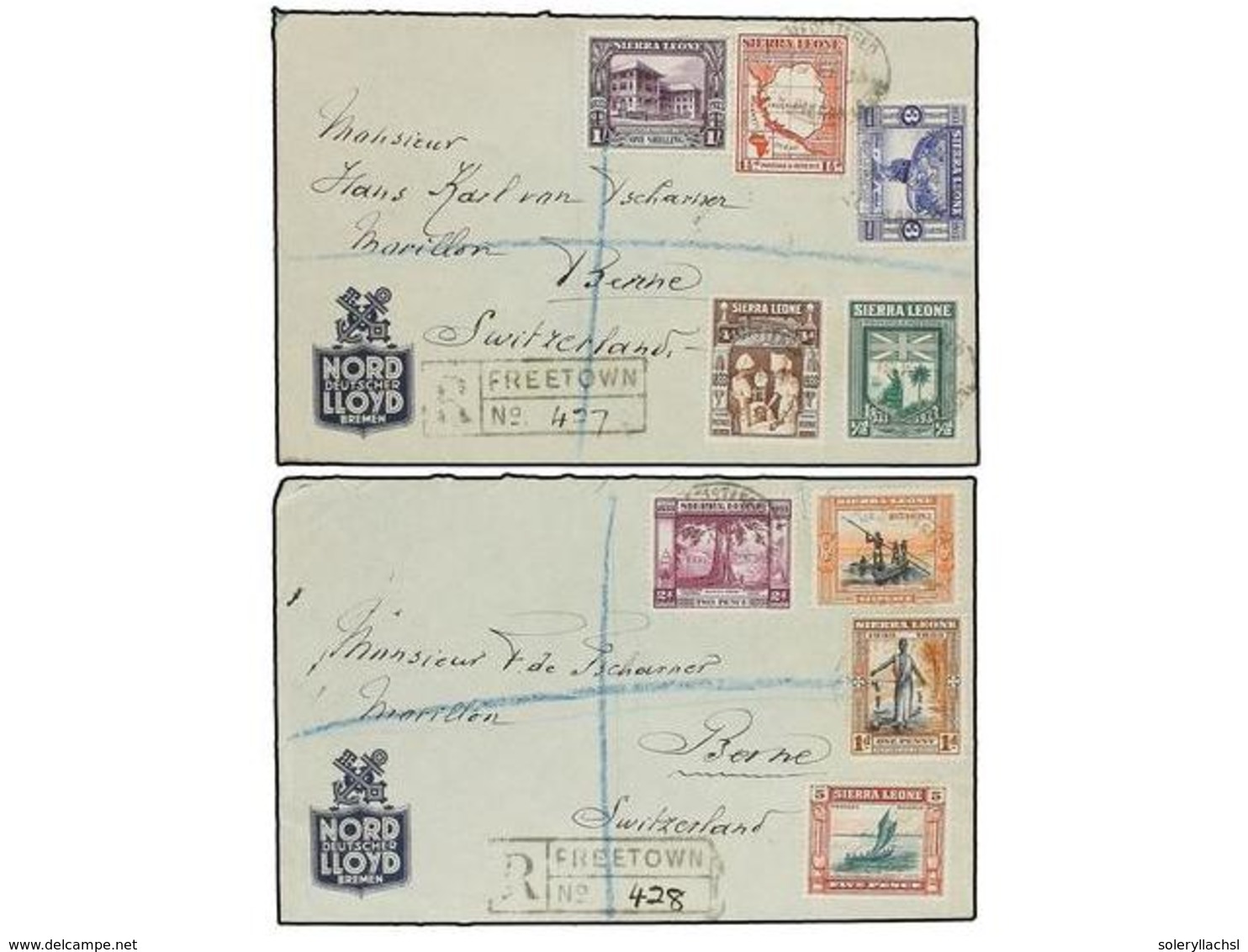 SIERRA LEONA. 1934. FREETOWN To SWITZERLAND. Two Registered Cover, Arrival On Reverse. - Sonstige & Ohne Zuordnung