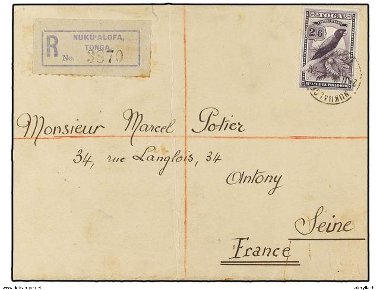 TONGA. Sg.81. 1949. NUKU'ALOFA To FRANCE.  2/6 Sh.  Purple With Arrival On Reverse. - Autres & Non Classés