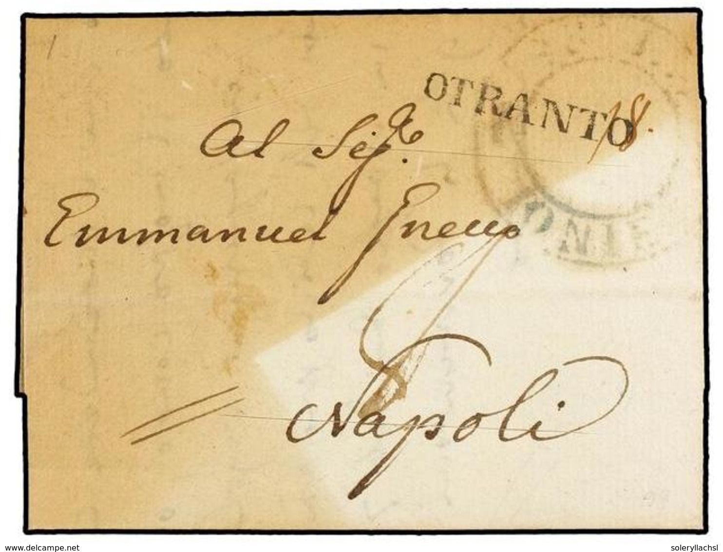 GRECIA: ISLAS JONICAS. 1817. CORFU To NAPOLI. Desinfected Cover With  ISOLE IONIE  Mark And Lineal Black  OTRANTO. - Sonstige & Ohne Zuordnung