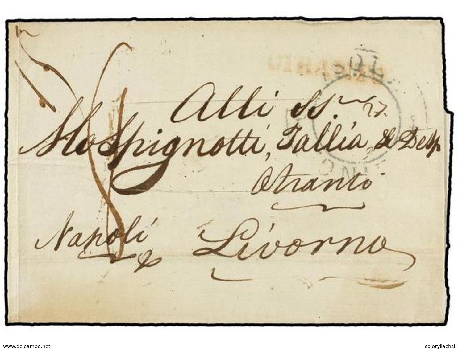 GRECIA: ISLAS JONICAS. 1820. STA. MAURA To LIVORNO. Desinfected Cover With  ISOLE   IONIE  Mark And Red Lineal  OTRANTO. - Autres & Non Classés