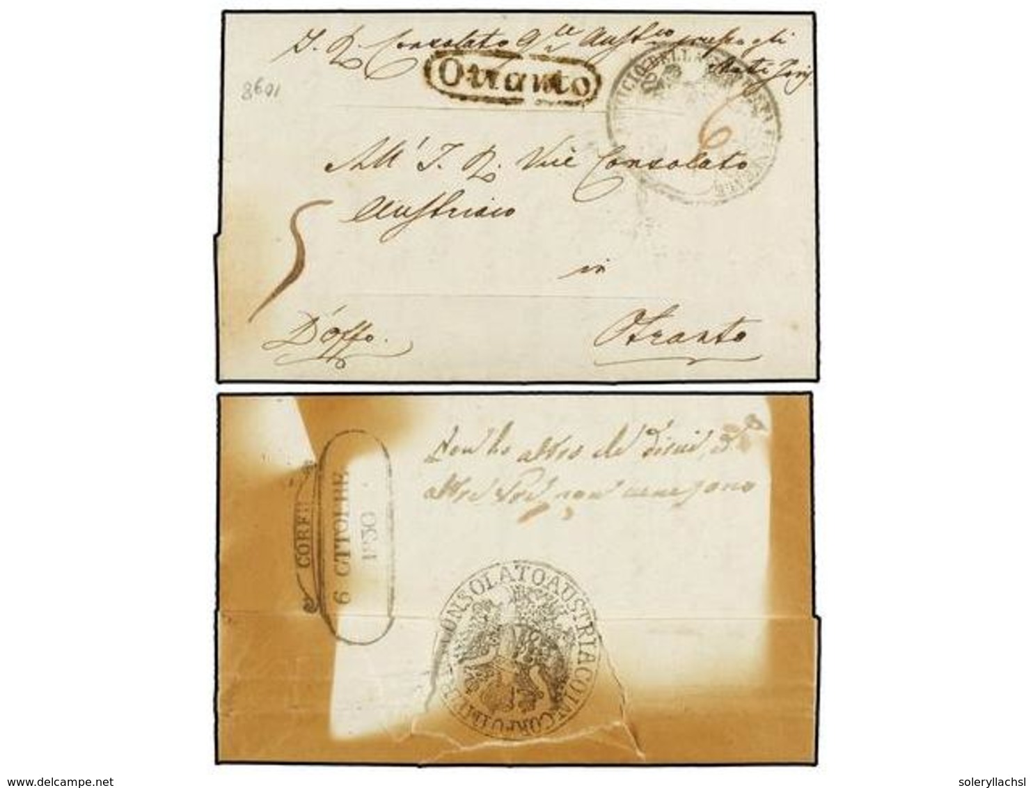 GRECIA: ISLAS JONICAS. 1830. CORFU To OTRANTO. Desinfected Cover, Oval  OFFICIO DELLA POSTE GENERALE/CORFU  And  OTRANTO - Autres & Non Classés