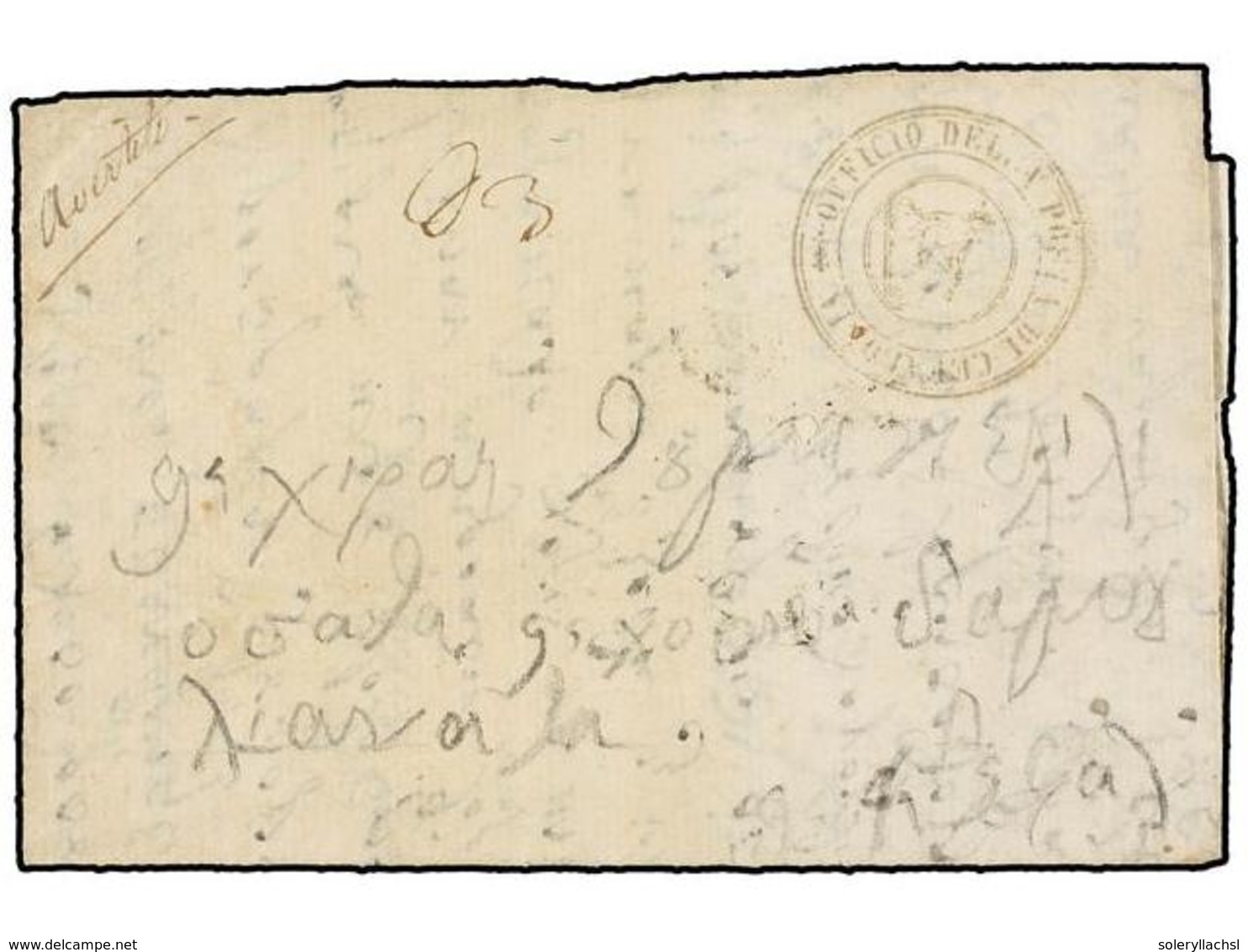 GRECIA: ISLAS JONICAS. 1831 (July 5). MISSOLONGHI To DAMOULIANATA (Paliki, Cephalonia). Entire Letter With Triple Ring   - Sonstige & Ohne Zuordnung