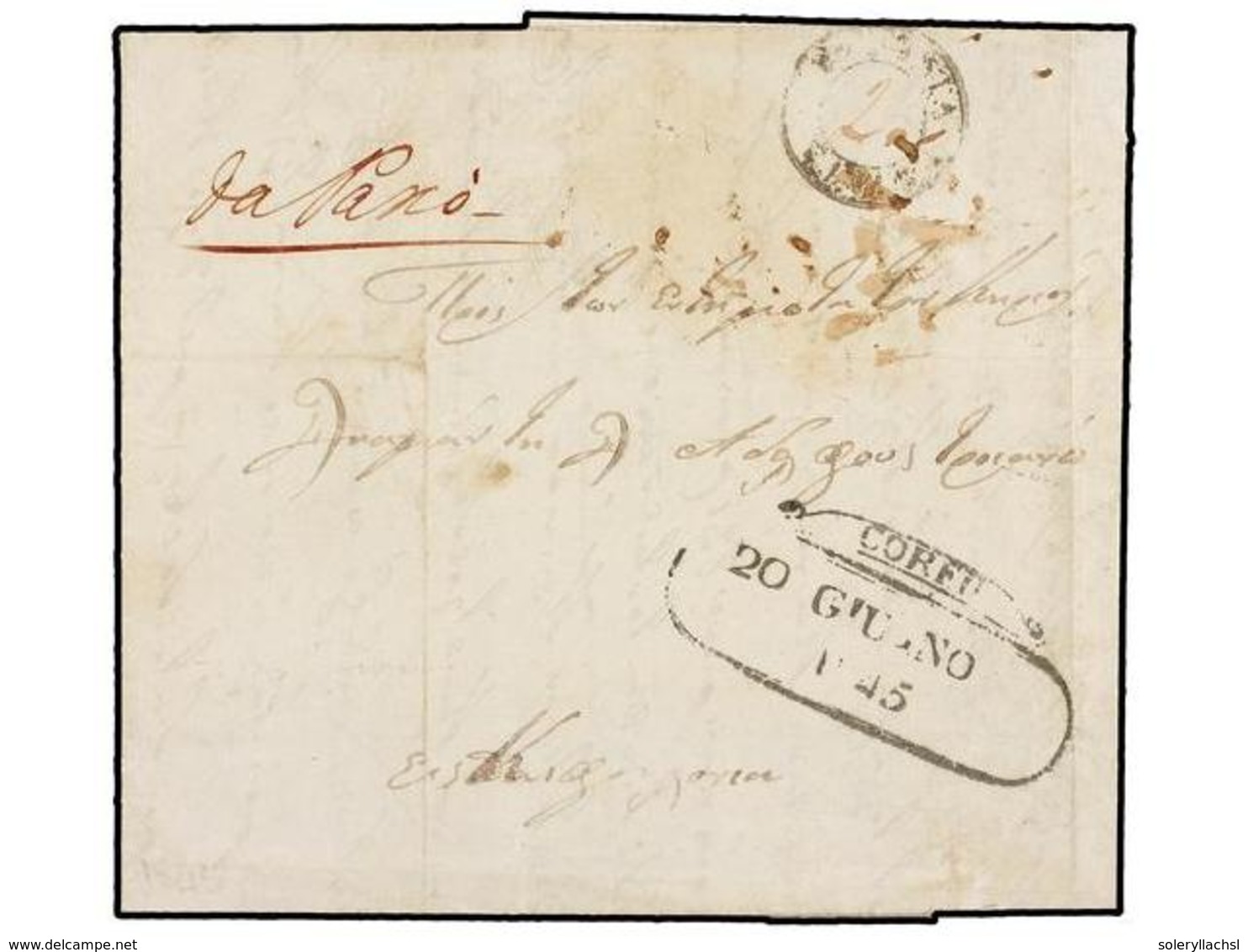 GRECIA. 1845. PAXO To CEPHALONIA. Entire Letter With  POSTA PAGATA  Mark With  2d.  Rate And  DA PAXO  Handwritten. RARE - Autres & Non Classés