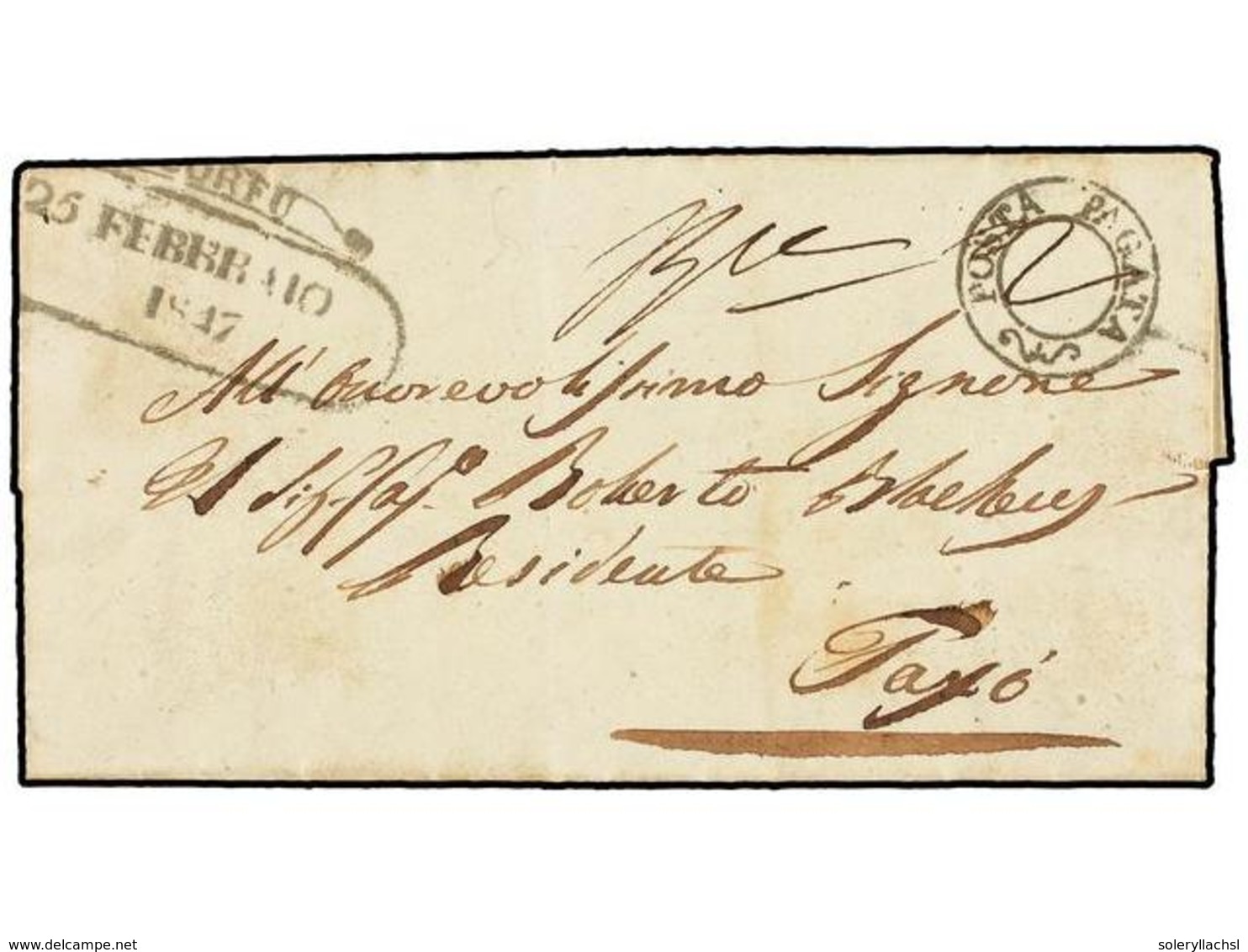 GRECIA. 1847. CORFÚ To PAXO. Entire Letter With Scroll  CORFU  Mark And  POSTA PAGATA  Of Corfú And  2d.   Prepaid Rate. - Andere & Zonder Classificatie