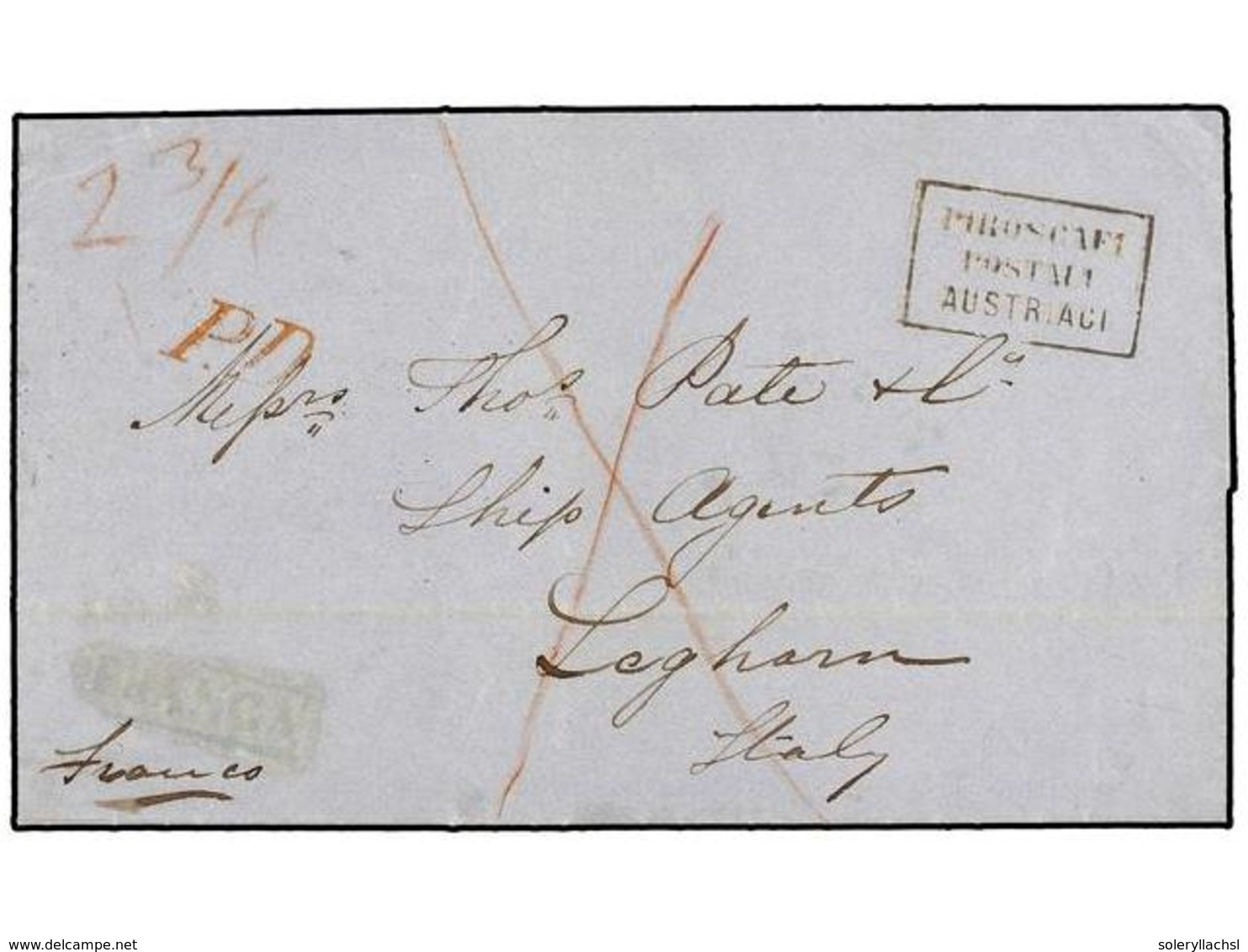 GRECIA: ISLAS JONICAS. 1863. CEPHALONIA To LIVORNO. Prepaid Envelope, Hand Written  '2 3/4',    FRANCO  And  P.D.  Marks - Altri & Non Classificati