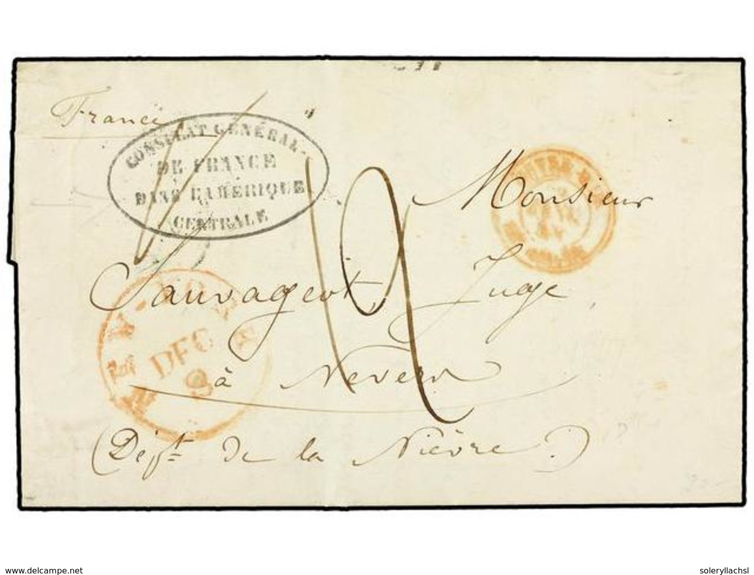 GUATEMALA. 1847 (Oct. 29). Entire Letter On French Consular Printed Stationery, Mailed From GUATEMALA CITY To NEVERS (Fr - Autres & Non Classés